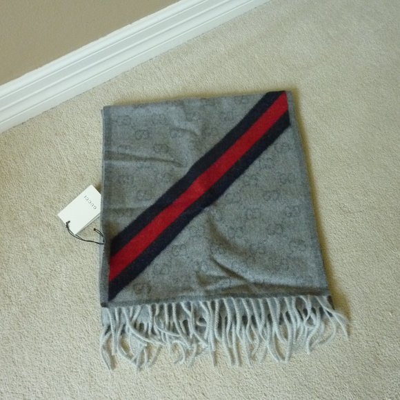 Gucci Nikky 'GG' Logo Pattern Wool Scarf (Gray) - Picture 1 of 9